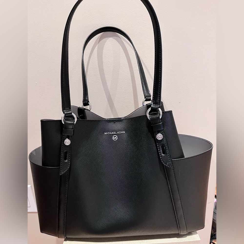 Michael Kors classic large black tote bag , authentic . MK logo in front , mint.